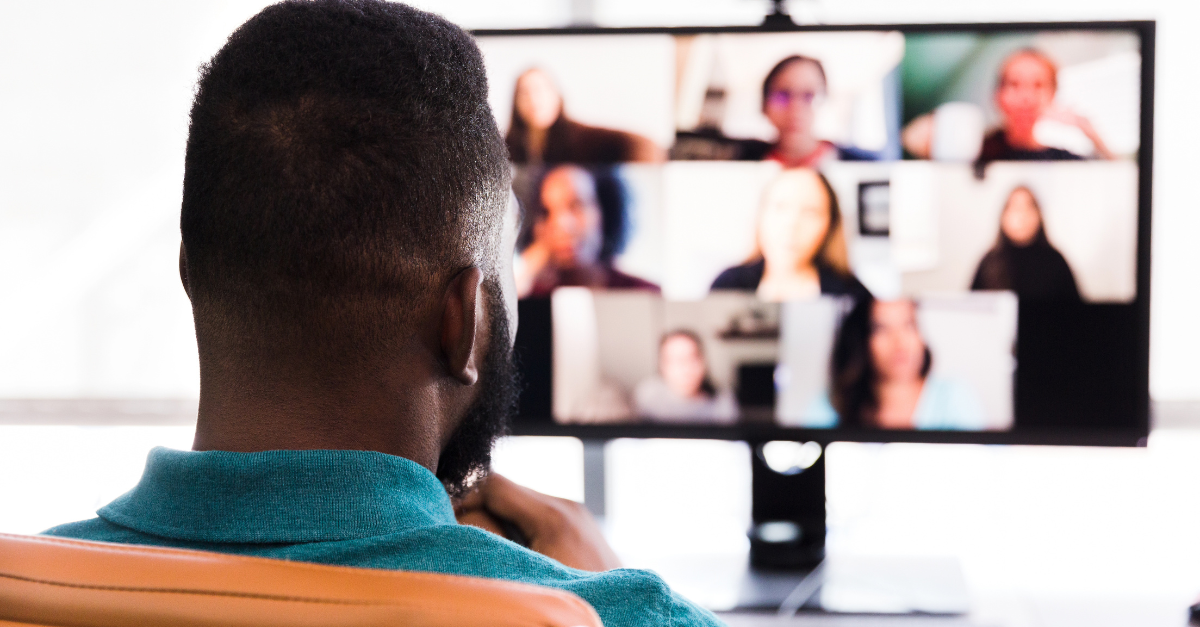 Young professional is attending an online webinar on SAP and Cloud computing